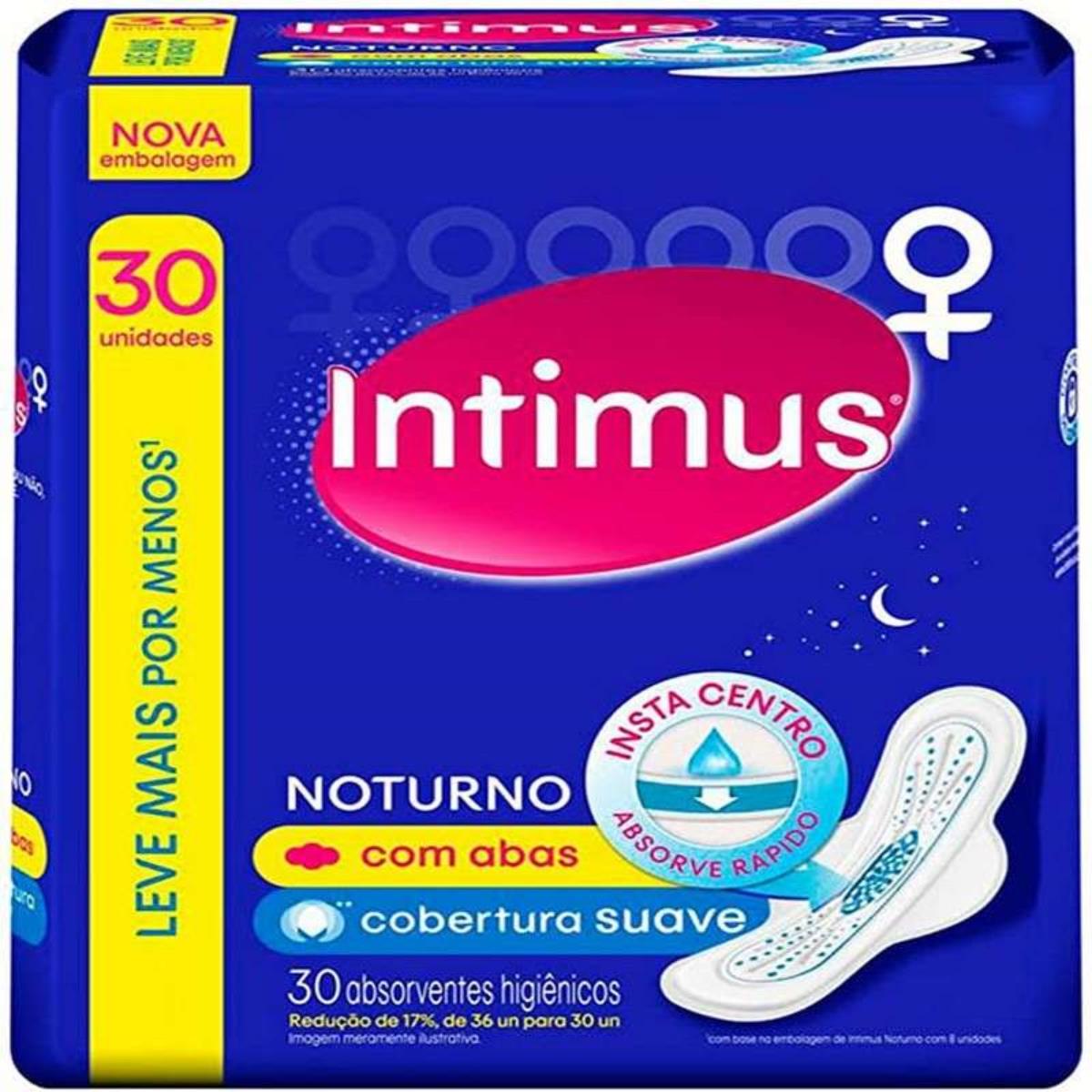 INTIMUS GEL ABSORVENTE NOTURNO COM ABAS 30 UNIDADES