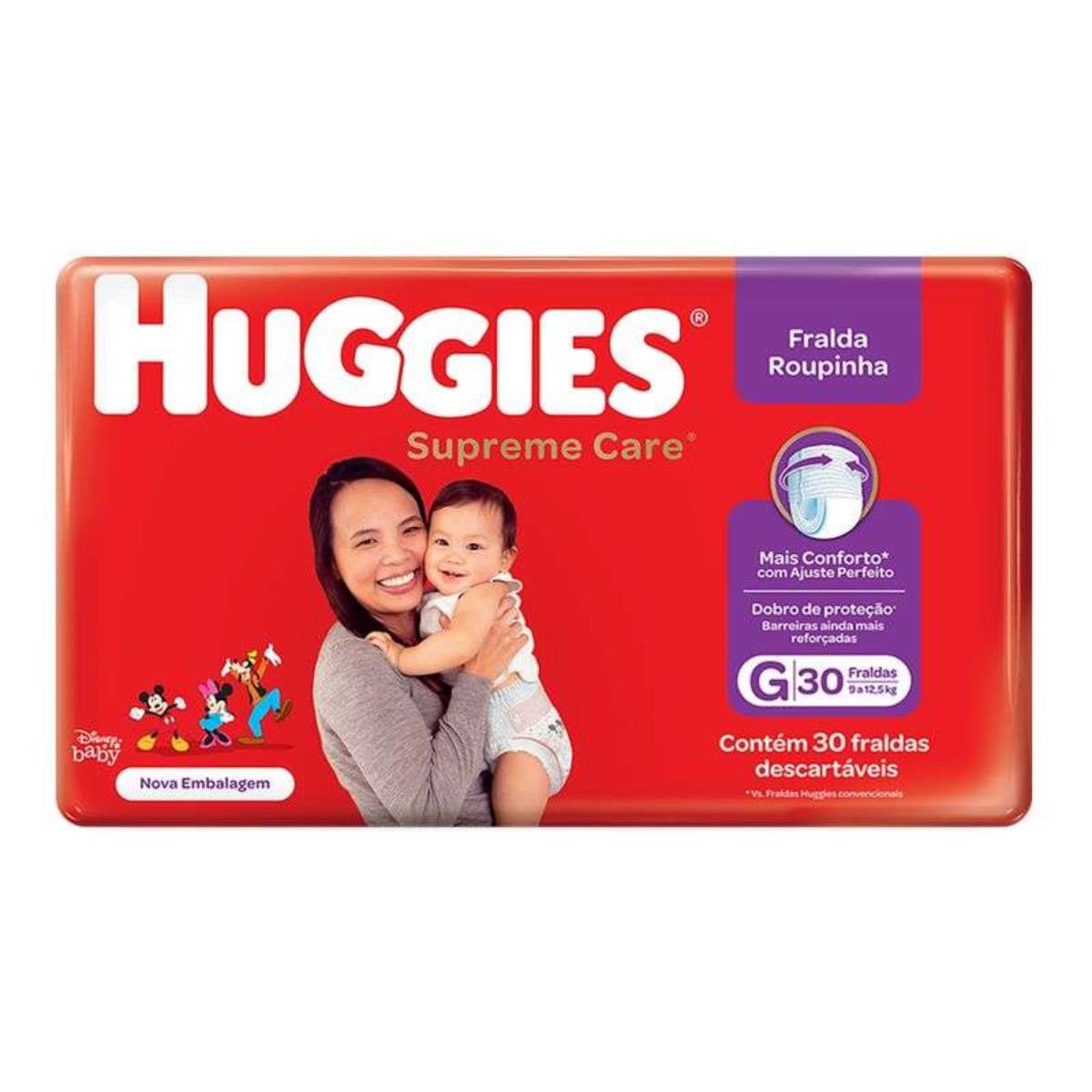 HUGGIES FRALDA DISNEY ROUPINHA SUPREME CARE TAMANHO G COM 30 UNIDADES