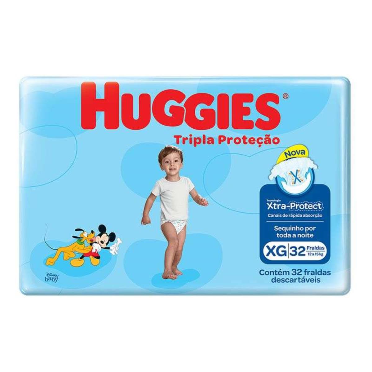 HUGGIES FRALDA TRIPLA PROTECAO XTRA-PROTECT TAMANHO XG COM 32 UNIDADES