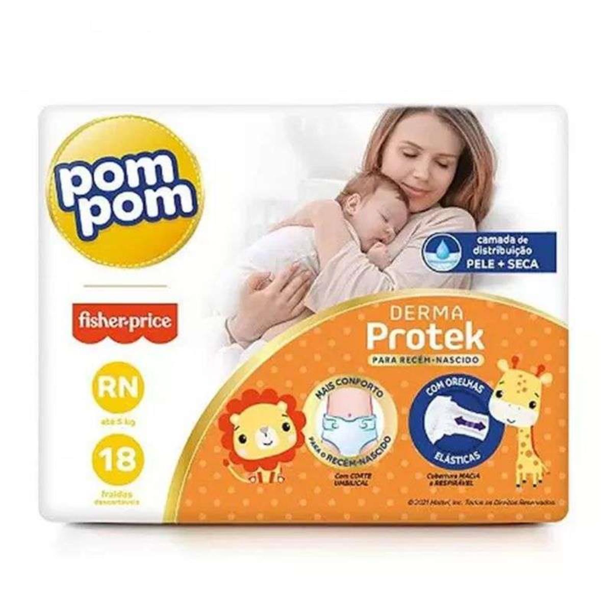 POM POM FRALDA DERMA PROTEK TAMANHO RN COM 18 UNIDADES