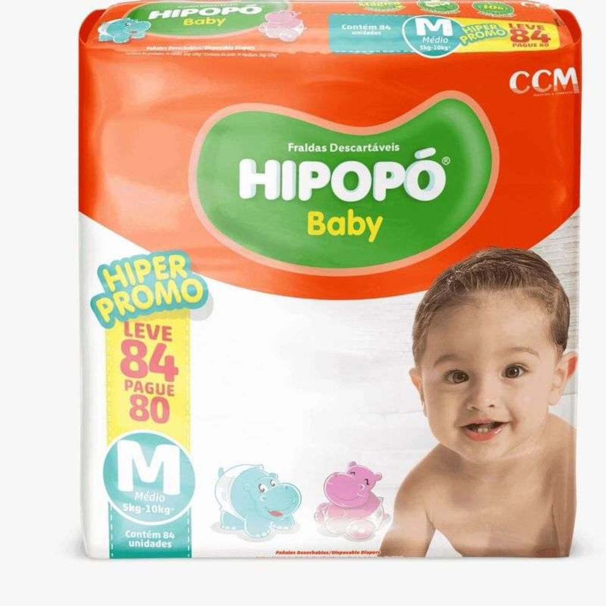 HIPOPO FRALDA MEGA TAMANHO M COM 80 UNIDADES + 4 TIRAS GRATIS