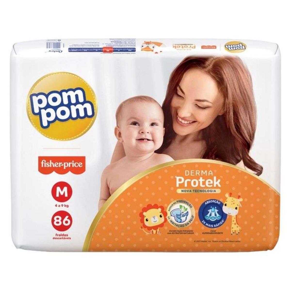 POM POM FRALDA DERMA PROTEK HIPER TAMANHO M COM 86 UNIDADES