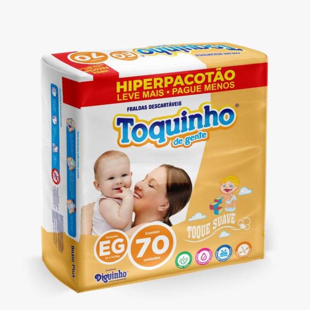 TOQUINHO FRALDA HIPERPACOTAO TAMANHO EG COM 70 UNIDADES