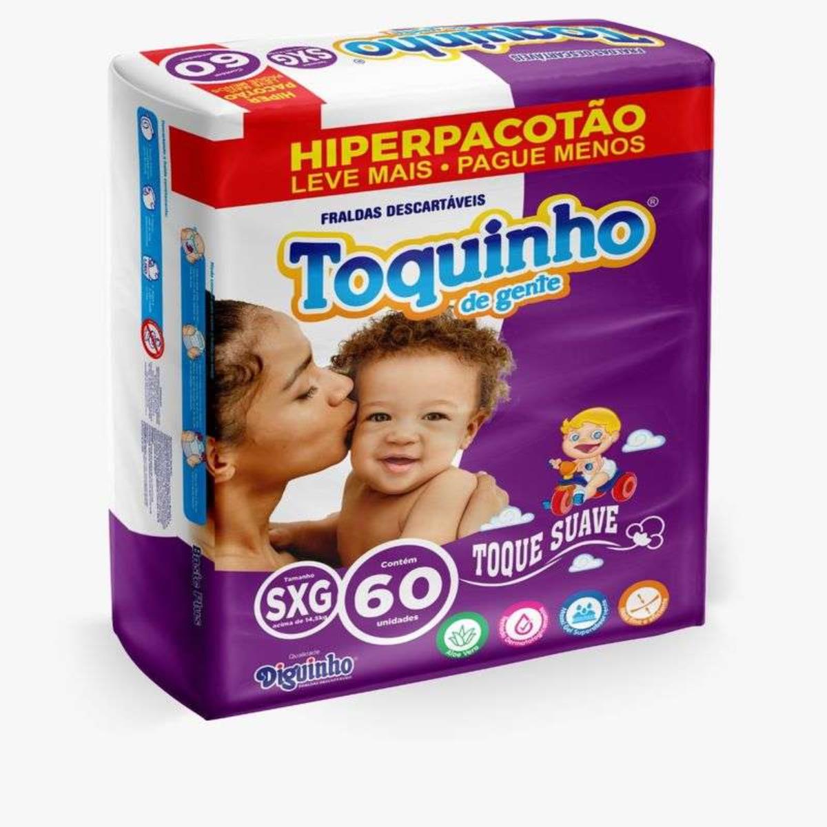 TOQUINHO FRALDA HIPERPACOTAO TAMANHO SXG COM 60 UNIDADES