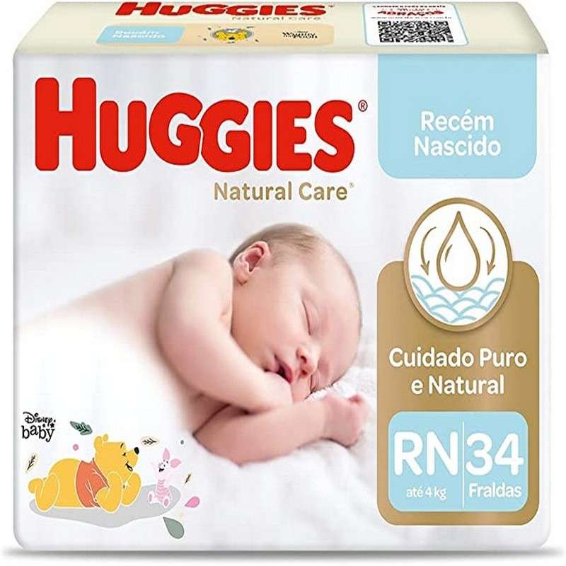 HUGGIES FRALDA NATURAL CARE MEGA TAMANHO RN COM 34 UNIDADES