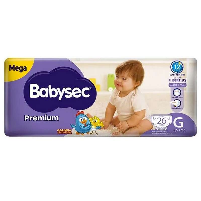 BABYSEC FRALDA PREMIUM GALINHA PINTADINHA MEGA G COM 26 UNIDADES