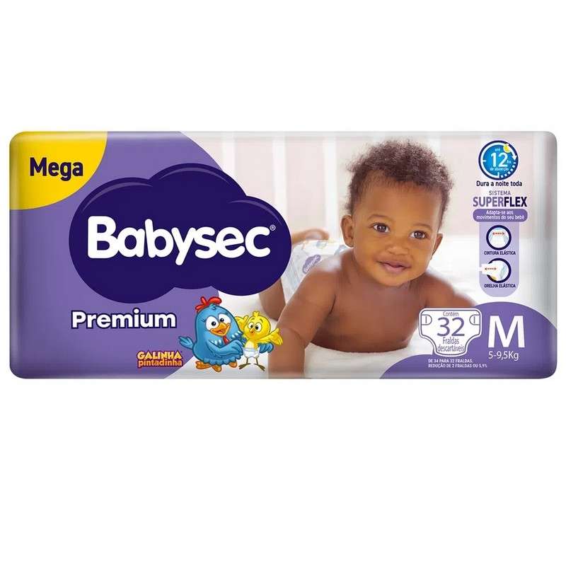BABYSEC FRALDA PREMIUM GALINHA PINTADINHA MEGA M COM 32 UNIDADES