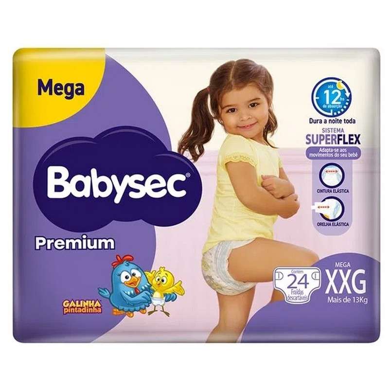 BABYSEC FRALDA PREMIUM GALINHA PINTADINHA MEGA XXG COM 24 UNIDADES