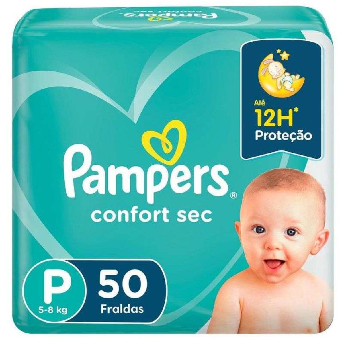 PAMPERS FRALDA CONFORT SEC MEGA TAMANHO P COM 50 UNIDADES